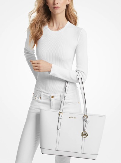 Jet Set Travel Large Saffiano Leather Tote Bag in OPTIC WHITE | Michael Kors