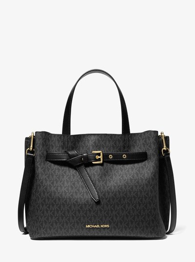 Emilia Large Logo Satchel in BLACK | Michael Kors