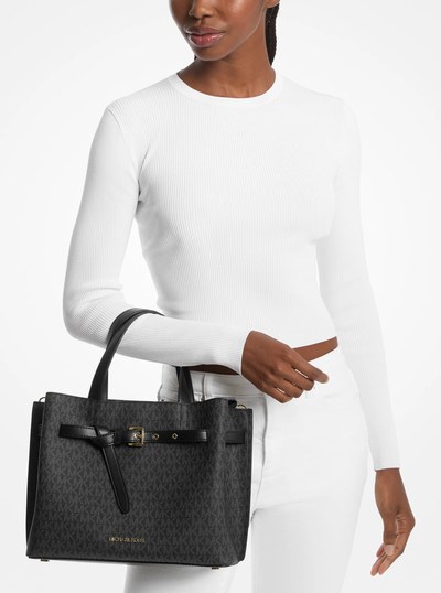 Emilia Large Logo Satchel in BLACK | Michael Kors