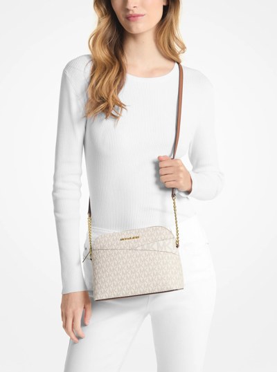Jet Set Travel Medium Logo Dome Crossbody Bag in VANILLA | Michael Kors
