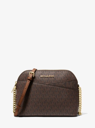 Jet Set Travel Medium Logo Dome Crossbody Bag in BROWN | Michael Kors