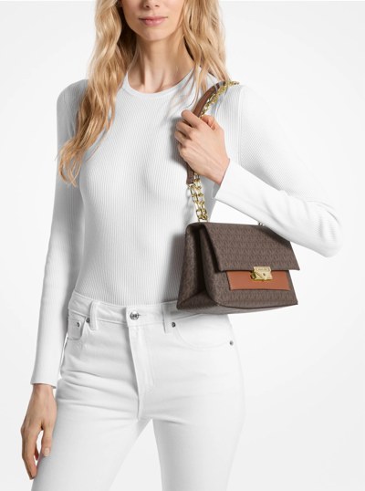 Cece Medium Logo Shoulder Bag in BROWN | Michael Kors