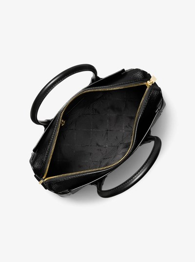 Mercer Medium Signature Logo and Leather Belted Satchel in BLACK | Michael Kors