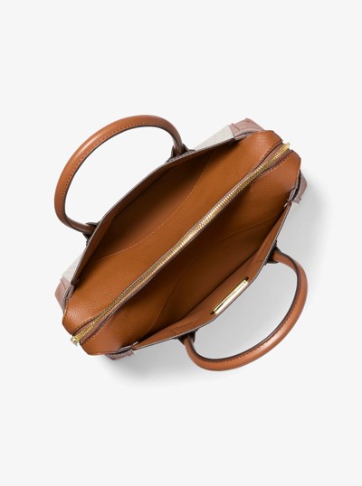 Mercer Medium Signature Logo and Leather Belted Satchel in VANILLA | Michael Kors