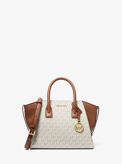 Avril Small Logo and Leather Satchel in VANILLA | Michael Kors