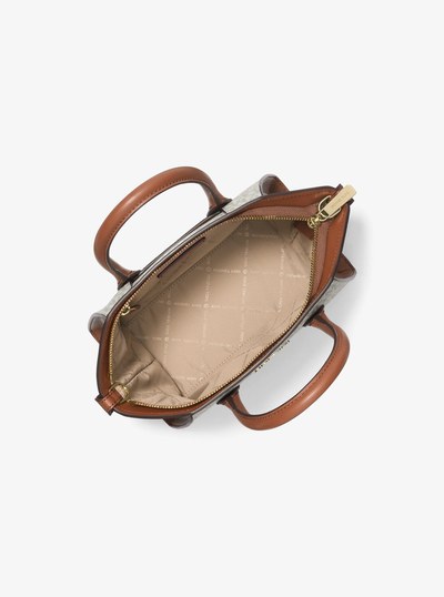 Avril Small Logo and Leather Satchel in VANILLA | Michael Kors