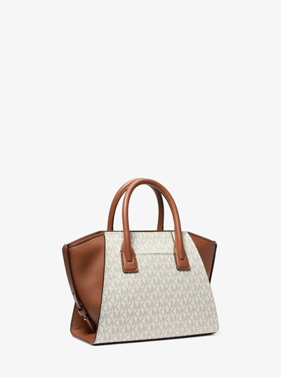 Avril Small Logo and Leather Satchel in VANILLA | Michael Kors