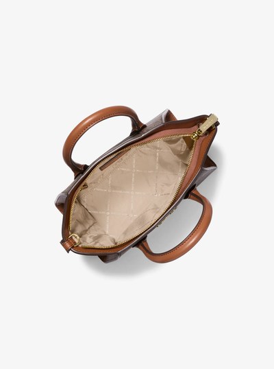 Avril Small Logo and Leather Satchel in BROWN | Michael Kors