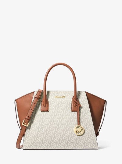 Avril Large Signature Logo Satchel in VANILLA | Michael Kors