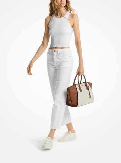 Avril Large Signature Logo Satchel in VANILLA | Michael Kors