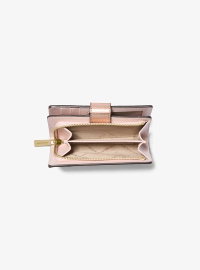 Jet Set Medium Metallic Logo Wallet in ROSE GOLD | Michael Kors