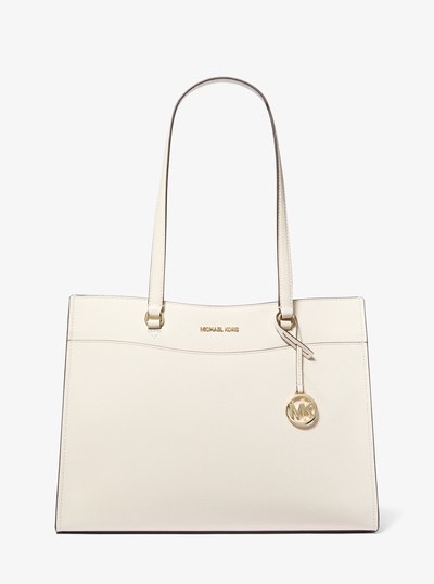 Jet Set Travel Large Saffiano Leather Pocket Tote Bag in LT CREAM | Michael Kors