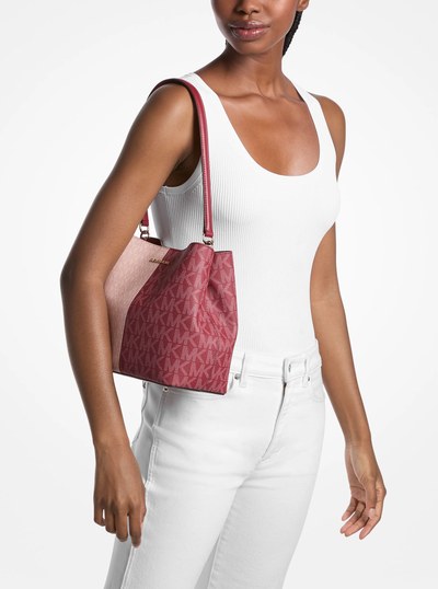 Pratt Medium Two-Tone Signature Logo Shoulder Bag in CEREZA MULTICOLOR | Michael Kors