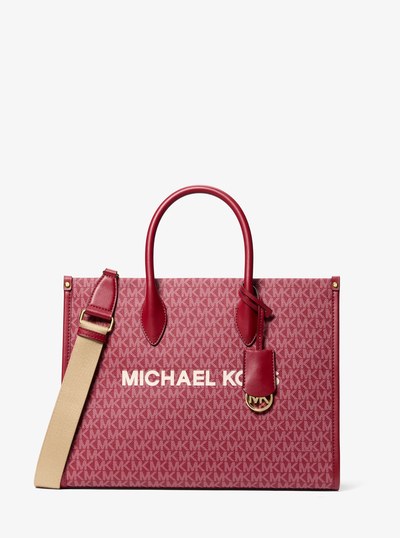 Sac fourre-tout Mirella de taille moyenne &agrave; logo Signature m&eacute;tallis&eacute; in CERISE | Michael Kors