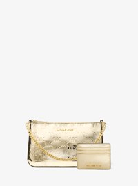 Jet Set Medium Metallic Logo Debossed Pochette and Card Case Gift Set