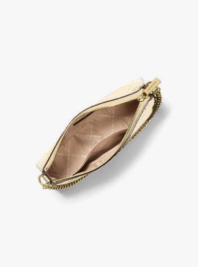 Jet Set Medium Metallic Logo Debossed Pochette and Card Case Gift Set in PALE GOLD | Michael Kors