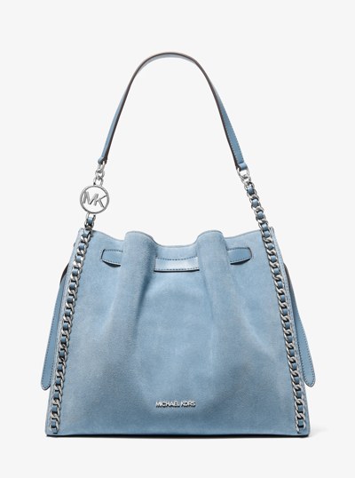 Mina Large Suede Chain Shoulder Bag in DENIM | Michael Kors
