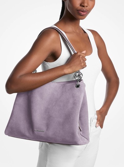 Christina Large Suede Shoulder Bag in LT QUARTZ | Michael Kors