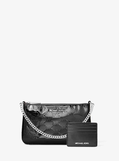 Jet Set Patent Logo Debossed Pochette and Card Case Gift Set in BLACK | Michael Kors