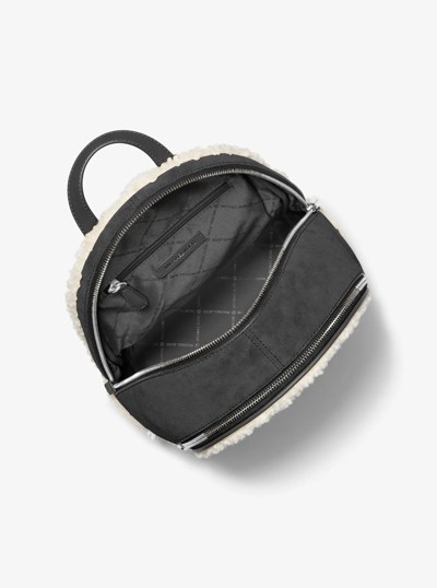 Rhea Medium Suede and Faux Shearling Backpack in BLACK | Michael Kors
