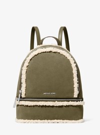 Sac &agrave; dos Rhea de taille moyenne en su&egrave;de et en fausse toison d&rsquo;agneau