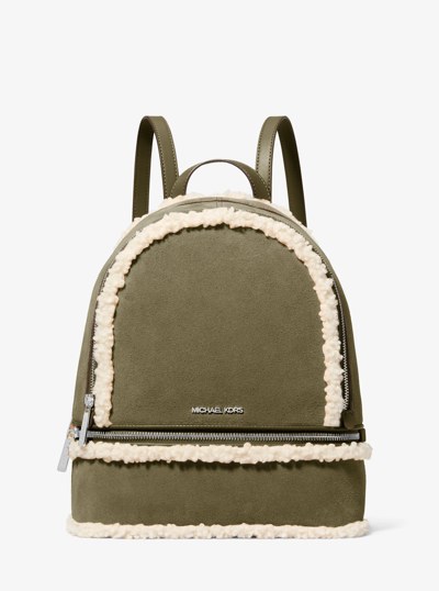 Sac &agrave; dos Rhea de taille moyenne en su&egrave;de et en fausse toison d&rsquo;agneau in VERT OLIVE | Michael Kors