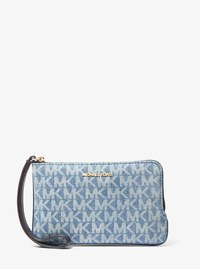 Jet Set Travel Small Signature Logo Print Denim Wristlet