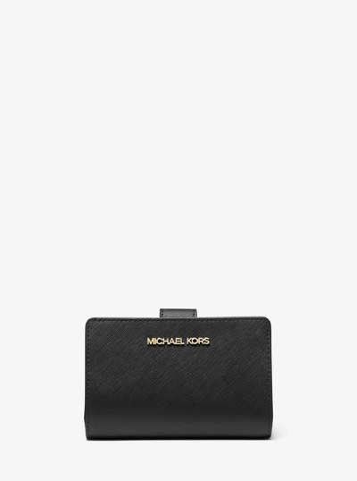 Medium Crossgrain Leather Wallet in BLACK | Michael Kors