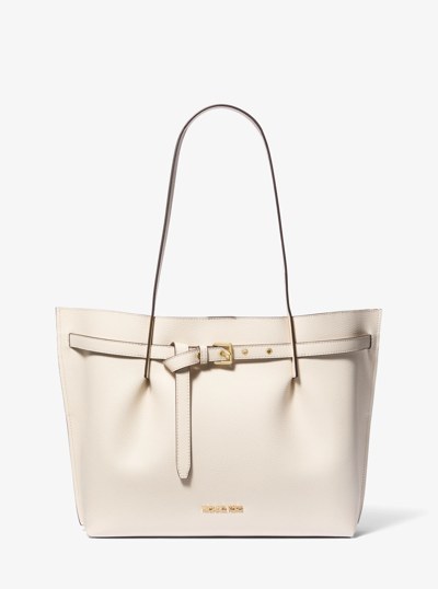 Emilia Large Pebbled Leather Tote Bag in LT CREAM | Michael Kors