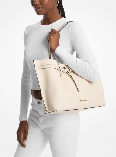 Emilia Large Pebbled Leather Tote Bag in LT CREAM | Michael Kors