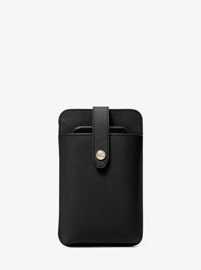 Saffiano Leather Smartphone Crossbody Bag in BLACK | Michael Kors