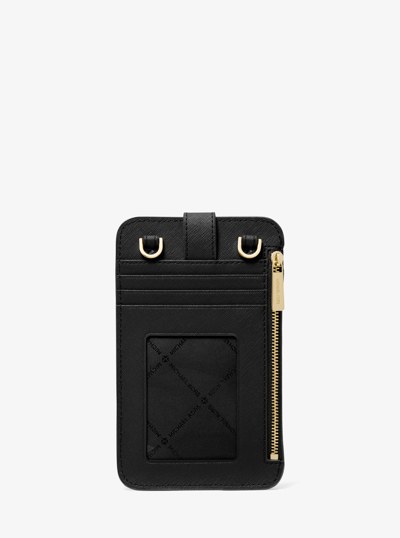 Saffiano Leather Smartphone Crossbody Bag in BLACK | Michael Kors