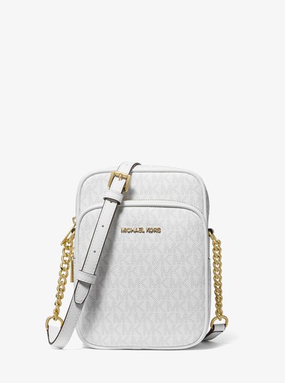 Jet Set Travel Medium Signature Logo Crossbody Bag in OPTIC WHITE | Michael Kors