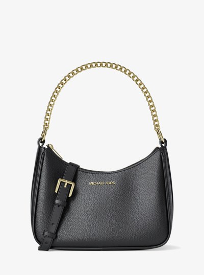 Jet Set Large Pebbled Leather Convertible Crossbody Bag in BLACK