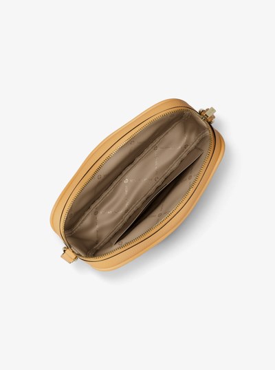 Jet Set Large Pebbled Leather Camera Crossbody Bag in HONEYWHEAT | Michael Kors