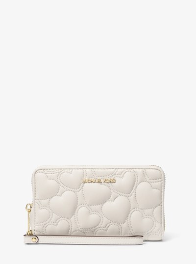 Jet Set Large Heart Embroidered Smartphone Wristlet in LT CREAM | Michael Kors