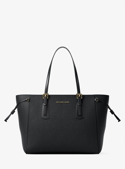 Voyager Large Saffiano Leather Tote Bag in BLACK | Michael Kors