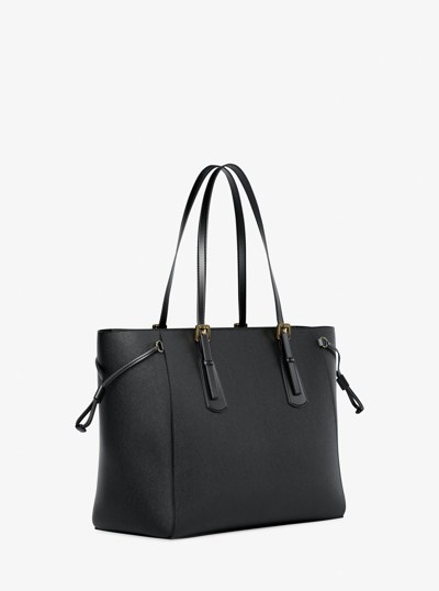 Voyager Large Saffiano Leather Tote Bag in BLACK | Michael Kors