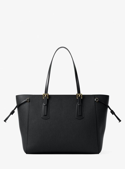 Voyager Large Saffiano Leather Tote Bag in BLACK | Michael Kors