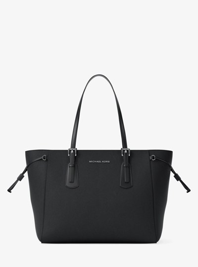 Voyager Large Saffiano Leather Tote Bag in BLACK | Michael Kors