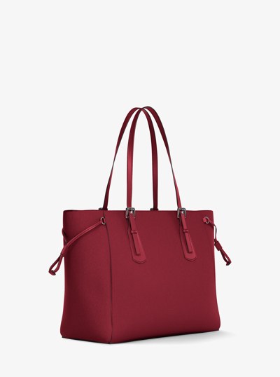 Voyager Large Saffiano Leather Tote Bag in MAROON | Michael Kors