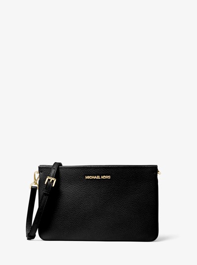 Jet Set Large Pebbled Leather Crossbody Bag in BLACK | Michael Kors