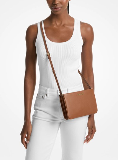 Jet Set Large Pebbled Leather Crossbody Bag in LUGGAGE | Michael Kors