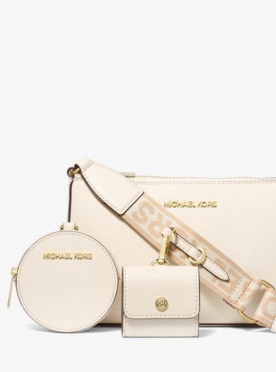 Bolsa cruzada Jet Set de piel Saffiano con estuche para Apple Airpods Pro in CREMA CLARO | Michael Kors