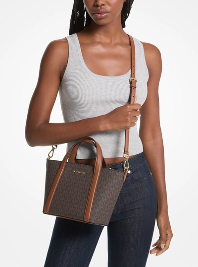 Pratt Small Signature Logo Tote Bag in BROWN | Michael Kors