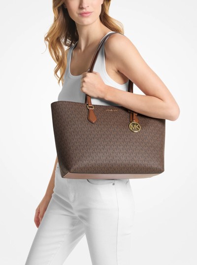 Sheila Large Signature Logo Tote Bag in BROWN | Michael Kors