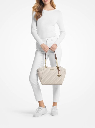 Jet Set Large Signature Logo Shoulder Bag in VANILLA | Michael Kors