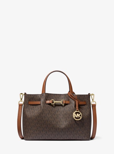 Carson Small Signature Logo Satchel in BROWN - Sale | Michael Kors