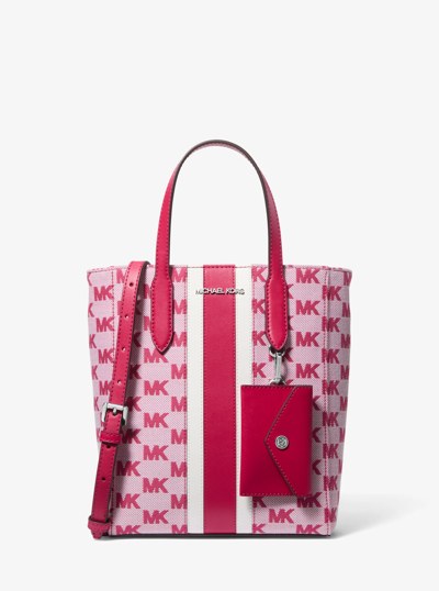 Vincent Small Logo Jacquard Tote Bag with Card Case in DK RASPBERRY | Michael Kors