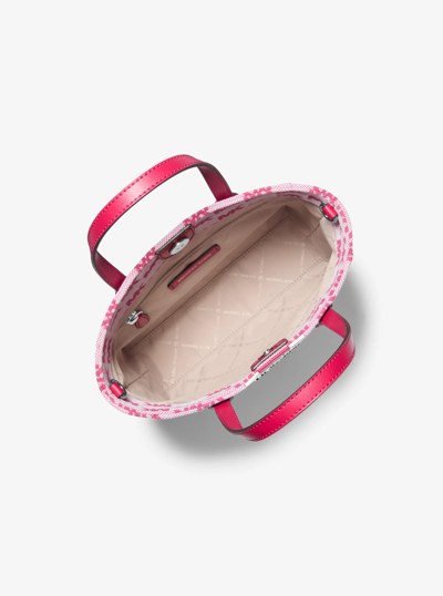 Vincent Small Logo Jacquard Tote Bag with Card Case in DK RASPBERRY | Michael Kors